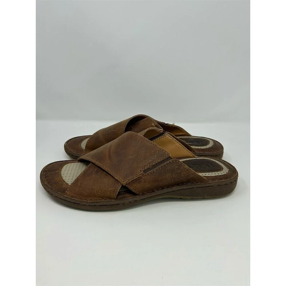 Born Men's Slide Sandals Brown Cross Strap Slip-On Comfort Casual Size 13